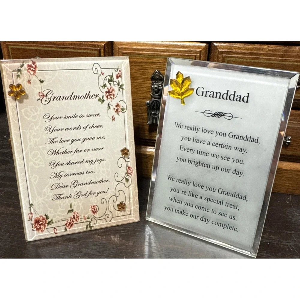 Vtg Glass‎ Frames Grandfather Grandmother Poems 4.75 X 3.25